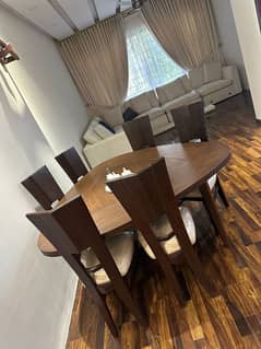 wood dining and 6 chairs