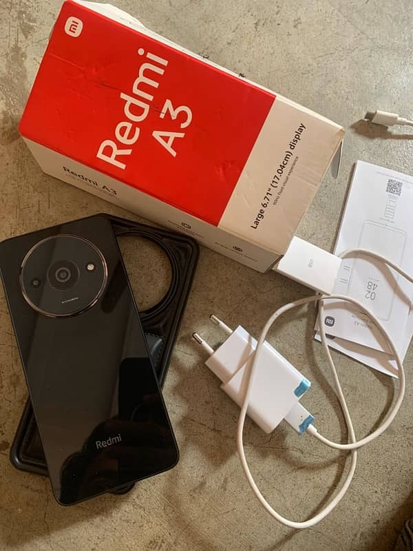 redmi A3 4/128GB 5000mh battery with complete box charger back cover 4