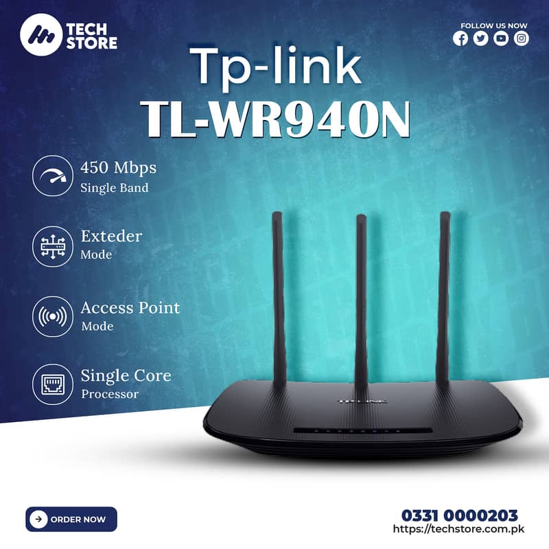 TP-Link Wireless N Router TL-WR940N 450Mbps (Branded used) 0