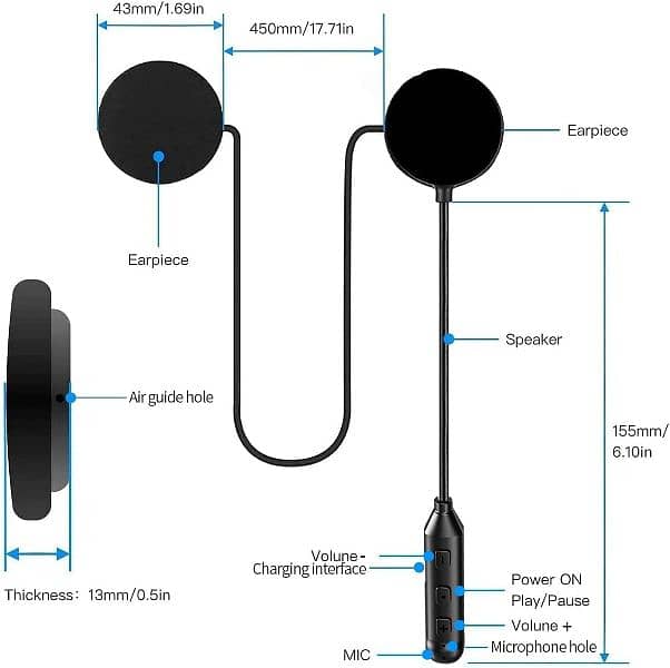 Helmet Bluetooth Headset with HiFi Stereo Sound,,IPX7 Waterproof, 7