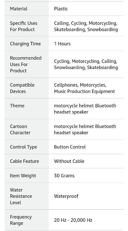 Helmet Bluetooth Headset with HiFi Stereo Sound,,IPX7 Waterproof, 14