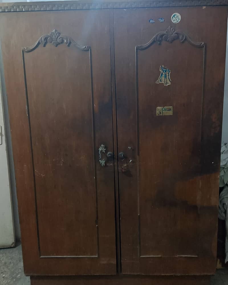 Old Furniture for sale wooden 2 door Almari and Bed with foam 15000 0