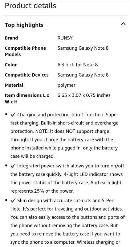 Samsung Galaxy Note 8 Battery Case(RUNSY) 6500mAh Rechargeable Battery 5