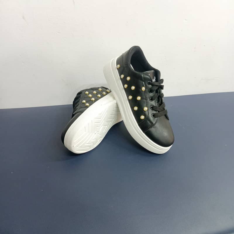 Ideal Trendy Black Sneakers with Golden Studs - Stylish & Comfortable" 3