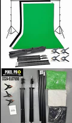 Amzdeal Backdrop background set with stands & 3 clothes green screen