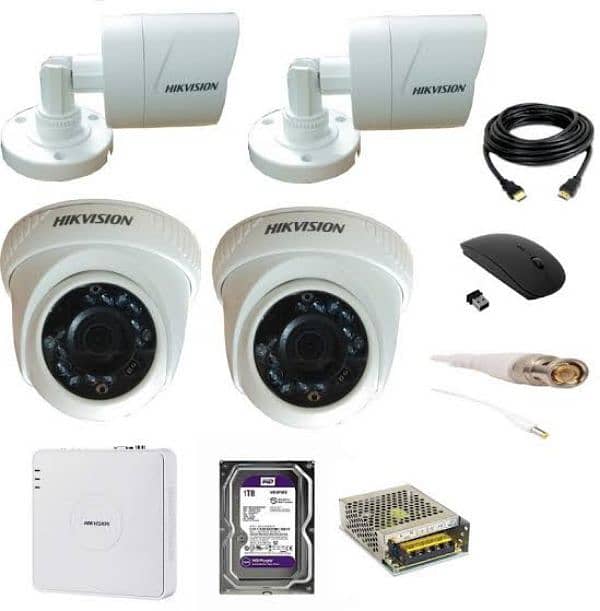 cctv | 4 Cameras Complete Package | Dvr | Security Camera | Hikvision 8