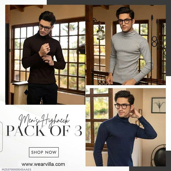 3 pcs men's cotton plain highneck 1