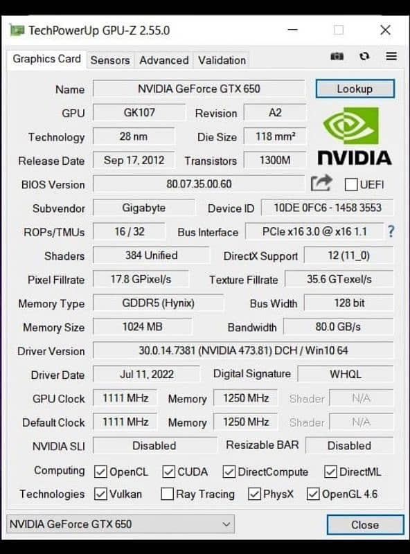 Nvidia GeForce GTX 650 1GB 2