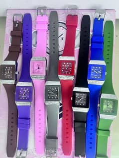 silicone band stainless steel case diamond watch