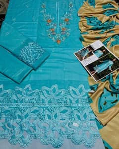 elegant embroidered dhanak suit with digital print dupatta