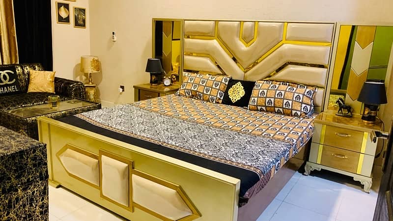 Full Room Set | Bed Set | Sofa Set | Velvet Shine Fab | Golden Black 3