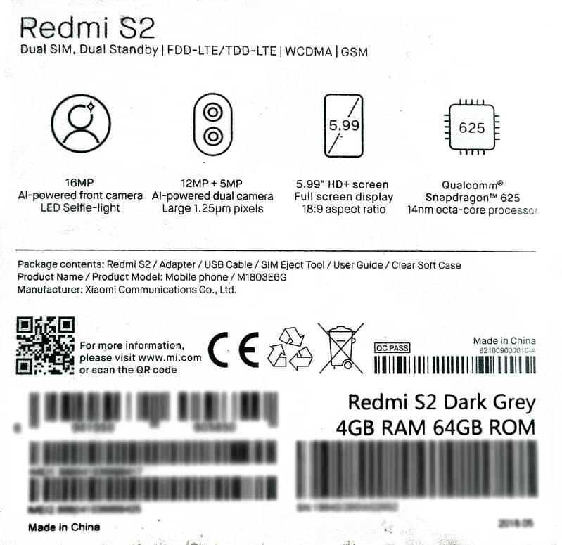 Redmi S2, 4/64, Dual Sim, Grey, Full Box, Remote Control, 100% ok, PTA 5