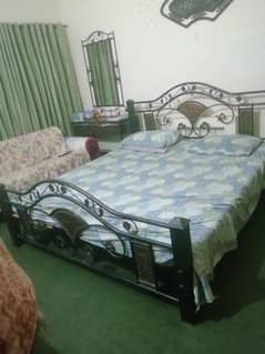 iron bed with side tables nd dressing table nd matress . . .