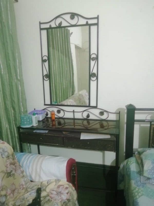 iron bed with side tables nd dressing table nd matress . . . 2