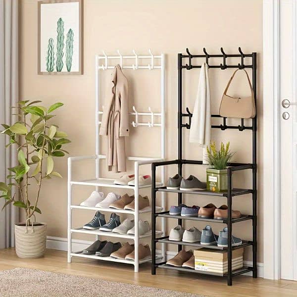 Elegant entryway organiser with metal coat rack and shoe shelf 4