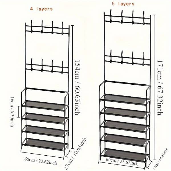 Elegant entryway organiser with metal coat rack and shoe shelf 5