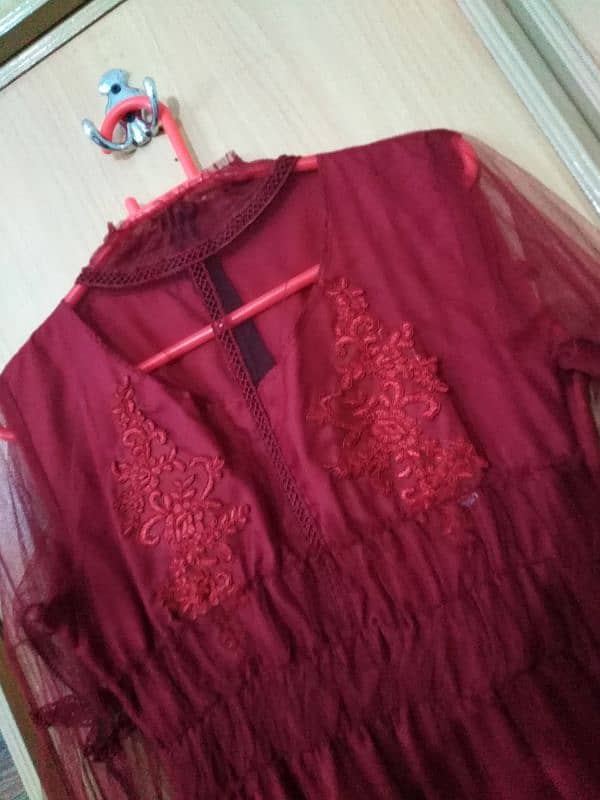 Maroon Red Net frock with inner attached 4