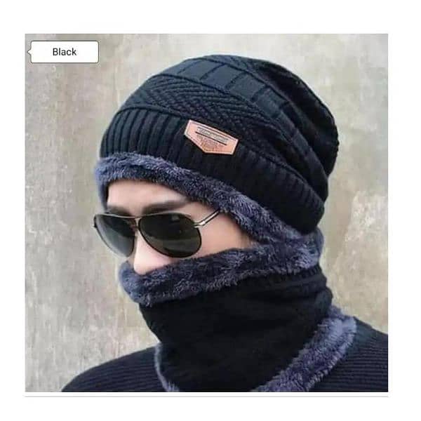 unisex Beanie wool cap With Neck l Warmer 1