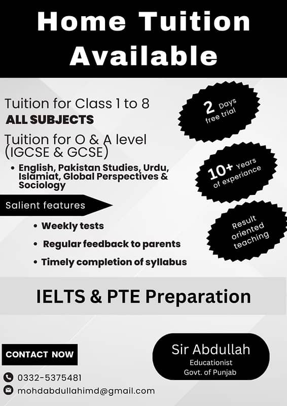 home tuition  available  in islamabad 0