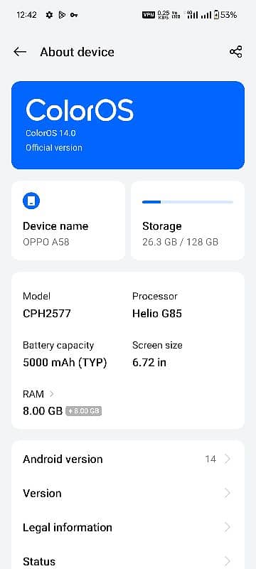 Oppo A58  exchange possible with good device 9