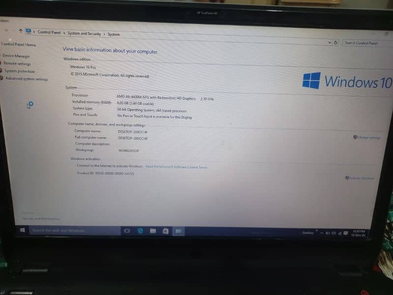 HP Laptop AMD A6 , 4GB , 500GB 4