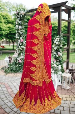 Bridal Lehnga Dress in Red & Mehroon with Golden Embroidery 1 Day used