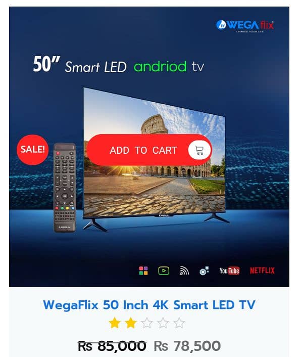 50 inches Wegaflix 4k Smart android TV 0