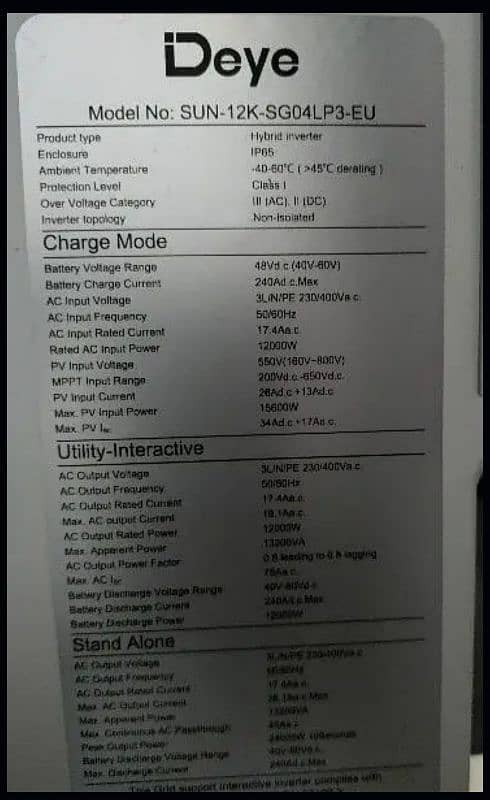 DEYE HYBRID 12KW INVEREX NITROX. Imported from GERMANY. 2