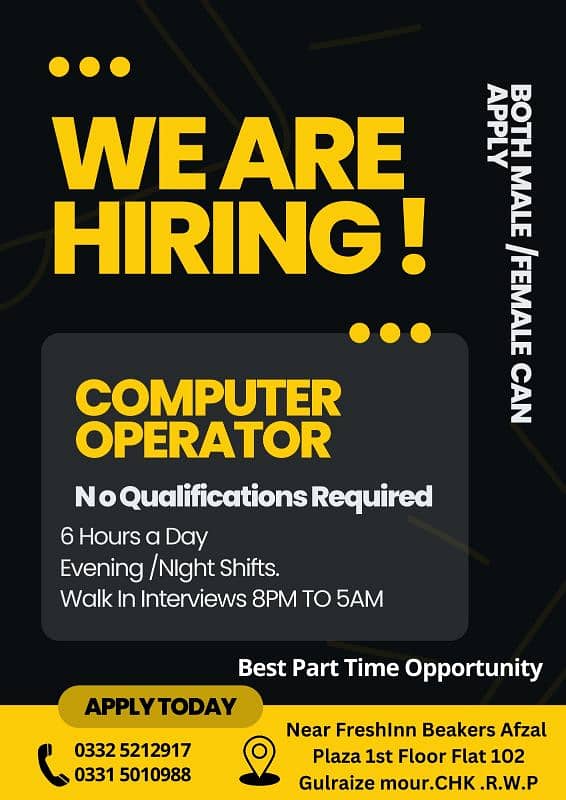 Computer operator part-time 6hours 0