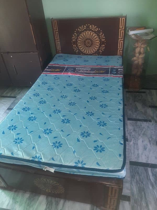 wooden single bed for sale with matress 0