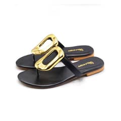 BRANDED BLACK GoLD BUCKLED SLIPPERS