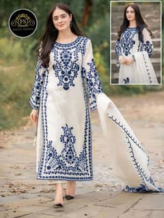 3 pcs women's stitched organza embroidered suit