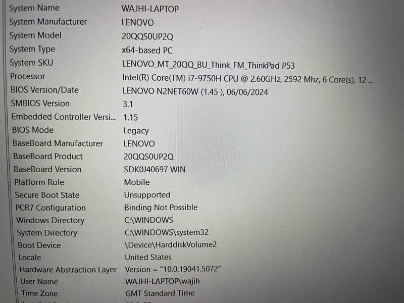 Lenovo p53 i7 32gb ram 1tb ssd 1