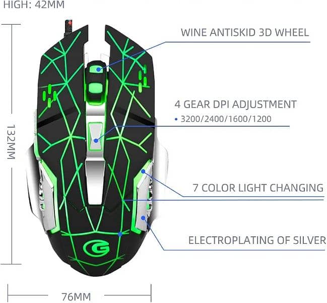 Gclexus A310 RGB Multicolor Luminous Gaming Mouse DPI Adjust Controls 1