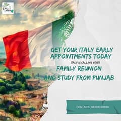 Italy Early Appointment Available | FRV | STUDY | VISIT | PUNJAB/SINDH