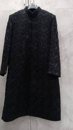 Black velvet handmade sherwani