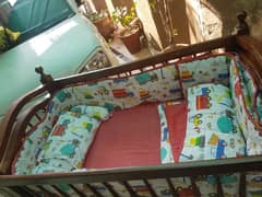 Wodden Baby Cot With Baby Boy Set & With New Matters.