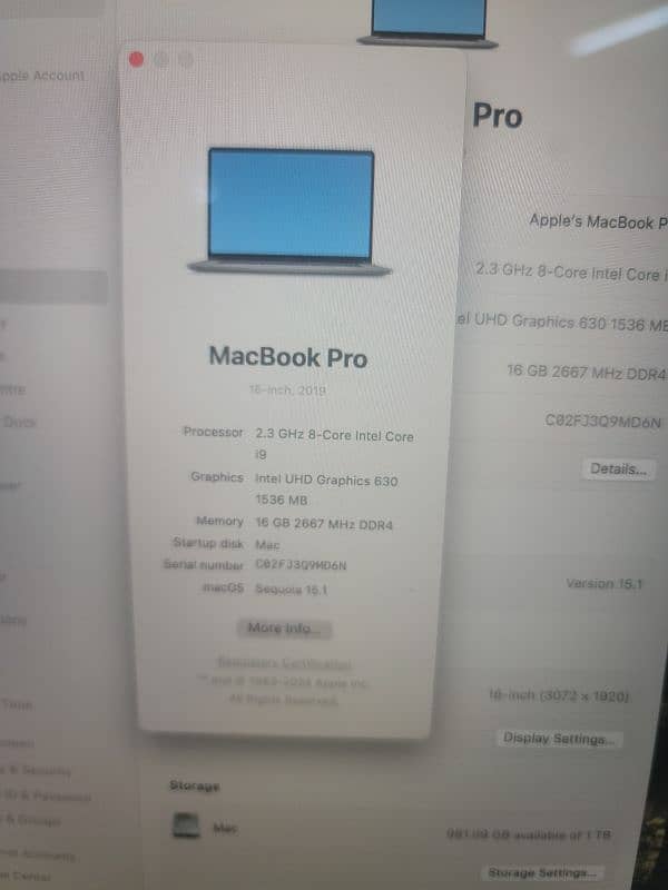 Apple MacBook Pro 2019 - 16 inches (16 Gb/1TB SSD/ 4GB Graphics) 12