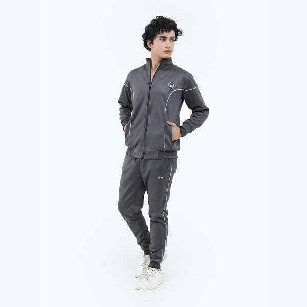 2 PCS Men's Fleece Plain Zipper Tracksuit 1