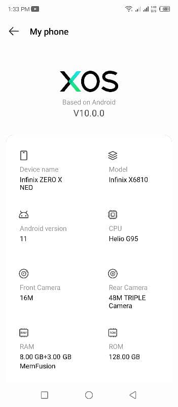 jnfinix zero x neo 128 memorye 8 ram pta ok dul sim 4