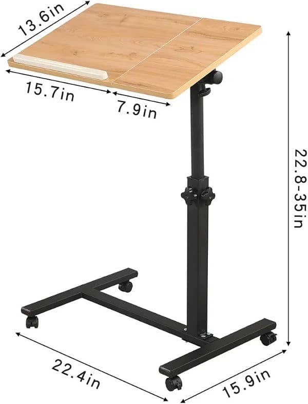 Rolling Laptop  Desk Overbed Table with Wheels Adjustable Laptop Stand 3