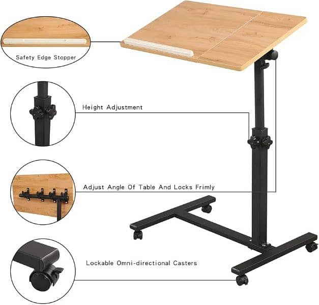 Rolling Laptop  Desk Overbed Table with Wheels Adjustable Laptop Stand 4