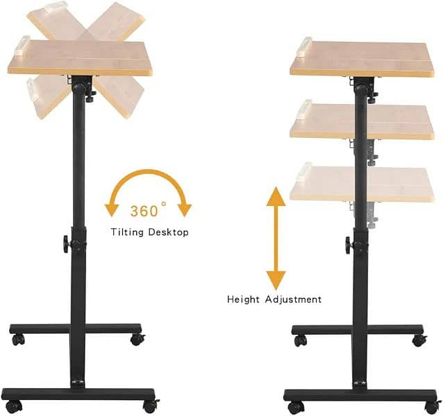 Rolling Laptop  Desk Overbed Table with Wheels Adjustable Laptop Stand 5