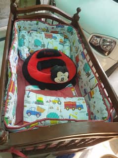 Wodden Baby Cot With Baby Boy Set & With New Matters