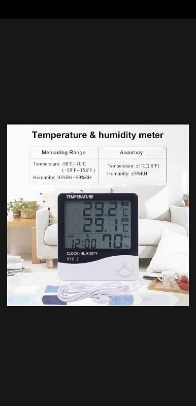 HTC-2 Digital LCD Temperature Humidity Meter Indoor / Outdoor 7