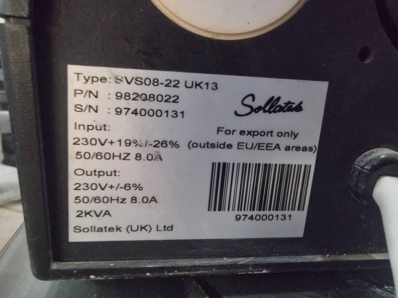 SOLLATEK Voltage Stabiliser SVS08-22 8A 2kVA CE 230/1/50-60Hz Euro 2