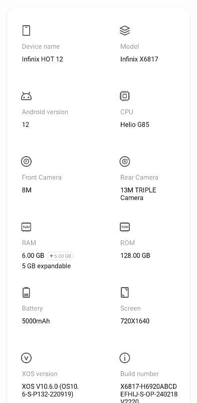 Infinix hot 12 6+5/128 6