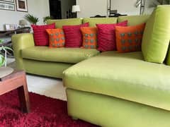 Light Lime Green L-Shaped Leatherite Sofa