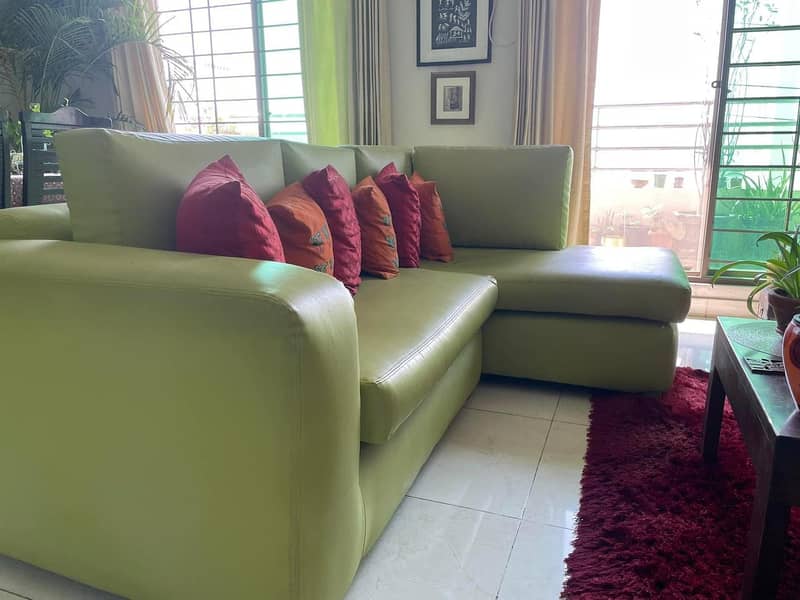 Light Lime Green L-Shaped Leatherite Sofa 3