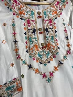 2 piece linen stitched Embroidered with mirror suit